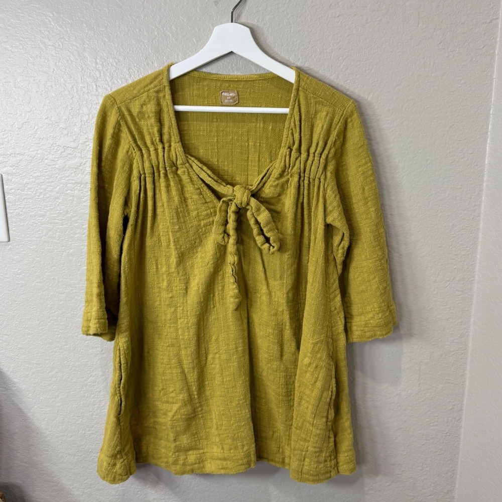 Free-est Free People Amelia Tunic Top Super-Mini Dress Avocado Boho Textured S